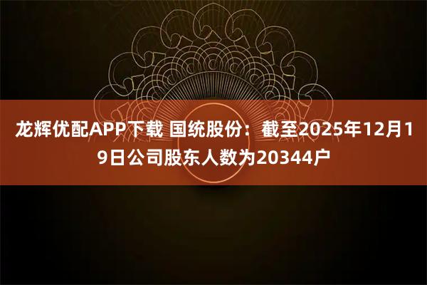 龙辉优配APP下载 国统股份：截至2025年12月19日公司股东人数为20344户